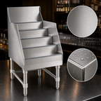 Thumbnail image #3 for Steel Works Stainless SWLDR-1818 Freestanding 5-Step Raised Liquor Bottle Display, 304 Stainless Steel, 6-Inch Backsplash, 18 x 18 x 36 Inches
