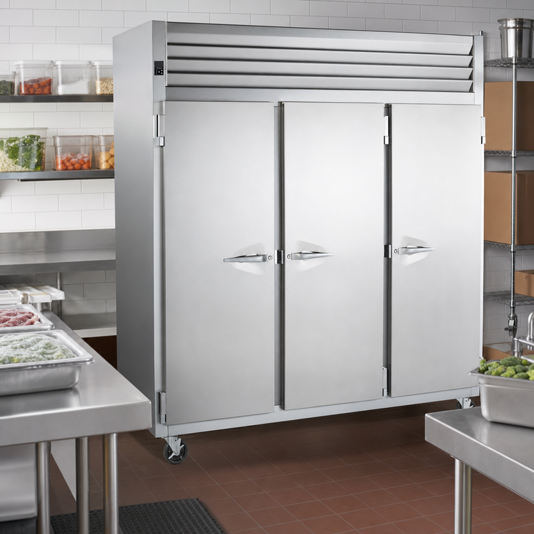 Product image #3 for Traulsen Dealer's Choice G31010 Three-Section Reach-In Freezer with Full-Height Solid Doors, Self-Contained Top-Mounted R-290 Refrigeration, 115V