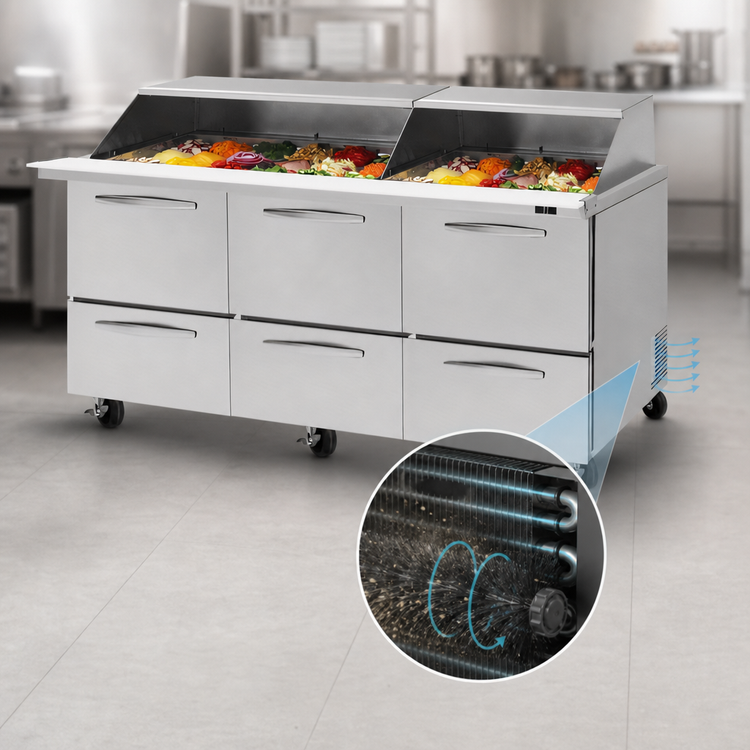 Product image #3 for Turbo Air PRO Series 72-5/8 Inch 3-Section Mega Top Sandwich/Salad Prep Table with 6 Drawers and Slide Lids