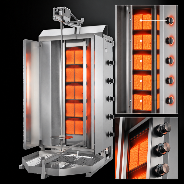 Product image #3 for Trento Potis Natural Gas 5-Burner Doner Kebab Machine / Vertical Broiler