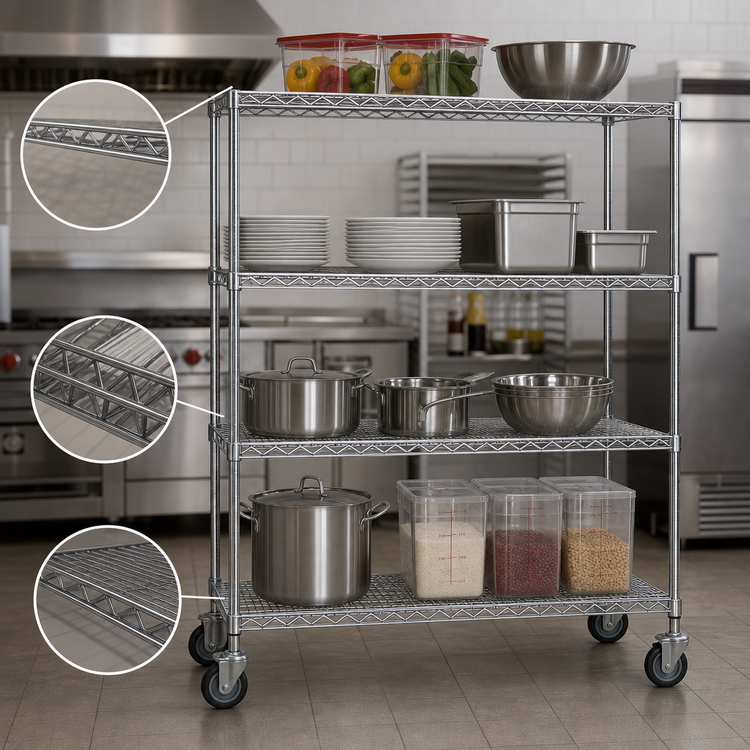 Product image #3 for Eagle Group DT1860-CS 4-Tier Chrome Wire Dolly Truck, 60"W x 18"D Shelves