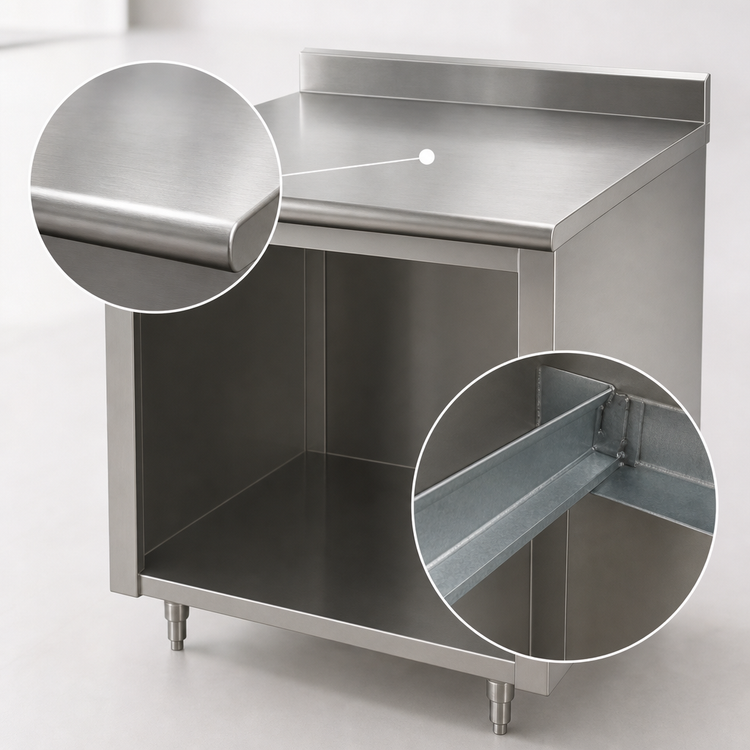 Product image #3 for Advance Tabco Special Value Series 48" W x 30" D 304 Stainless Steel Open Base Work Table with 5" Backsplash