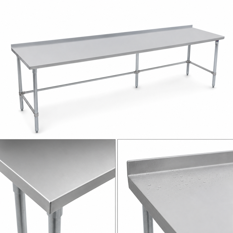 Product image #3 for John Boos Stallion 144" W x 24" D Stainless Steel Work Table with 1-1/2" Rear Up-Turn