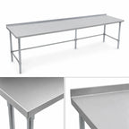 Thumbnail image #3 for John Boos Stallion ST4R1.5-24144SBK 144-Inch Stainless Steel Work Table, 14-Gauge 300-Series Top, Open Base, 1-1/2-Inch Rear Up-Turn