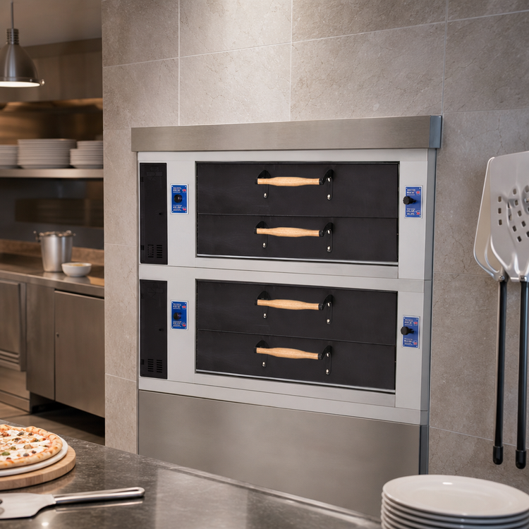 Product image #3 for Bakers Pride Super Deck Series Y-802BL-DSP Double-Deck Gas Display Pizza Deck Oven with FibraMent Stone Decks