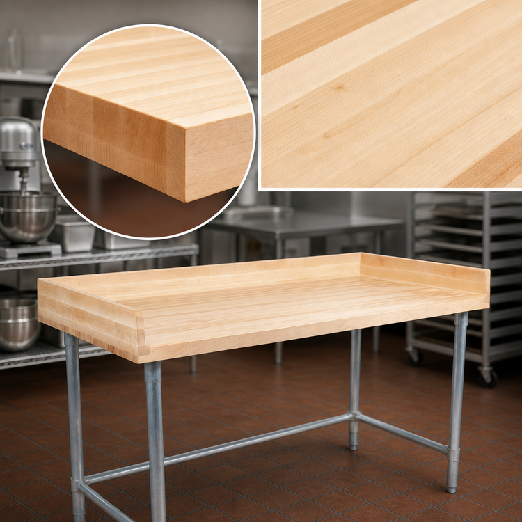 Product image #3 for John Boos 72 x 30-Inch Baker's Top Wood Work Table with Galvanized Base and 4-Inch Coved Riser