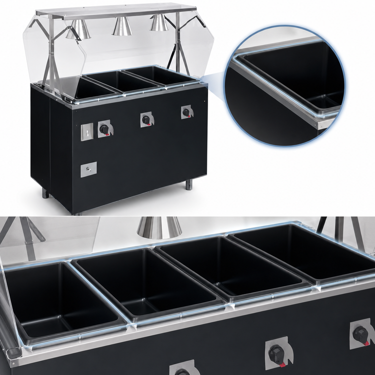 Product image #3 for Vollrath 2-Series Affordable Portable Deluxe 4-Well Mobile Hot Food Station with Breath Guard and Enclosed Base