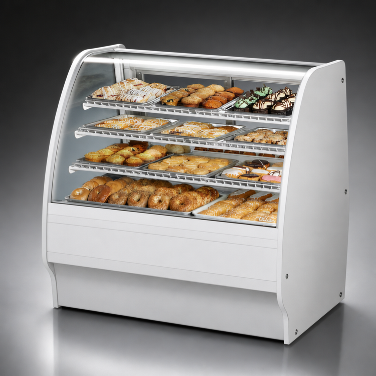 Product image #3 for True Full-Service Curved Glass Dry Pastry Display Case, 48-1/4 Inches Wide, White Exterior/Interior