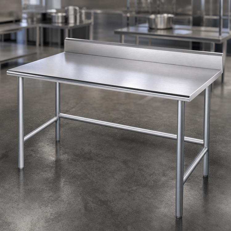 Product image #3 for Advance Tabco 108-Inch x 36-Inch 14-Gauge 304 Stainless Steel Work Table with 5-Inch Backsplash and Galvanized Open Base