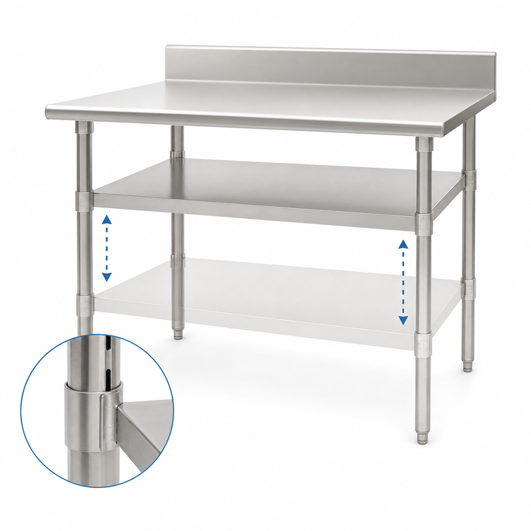 Product image #3 for Eagle Group 36-Inch x 30-Inch Adjustable Stainless Steel Work Table Undershelf for Uni-Lok Hat Channel Frames