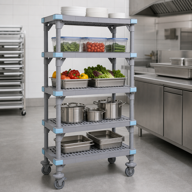 Product image #3 for Millenia Mobile Polymer Starter Shelving Unit with 5 Open Grid Shelves, 42 x 24 x 74 Inches, Gray
