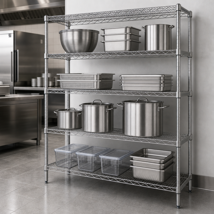 Product image #3 for Quantum 48-Inch x 24-Inch x 74-Inch 304 Stainless Steel Stationary Wire Shelving Unit
