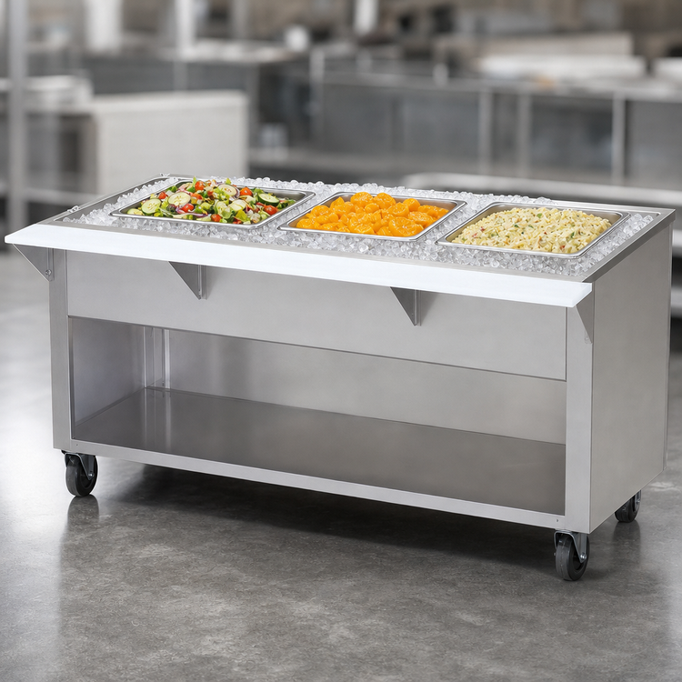Product image #3 for Advance Tabco Triumph (Supreme) Ice Cooled Serving Counter, 3-Pan Capacity, Open Rear Base