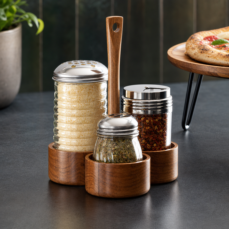 Product image #3 for American Metalcraft Loft Collection Acacia Wood Shaker Caddy with 3 Holders