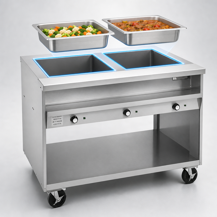 Product image #3 for Randell Custom & Serving Electric Hot Food Table with 2 12 x 20 Openings, Open Shelf Base, Stainless Steel, 33 x 30 x 36 Inches