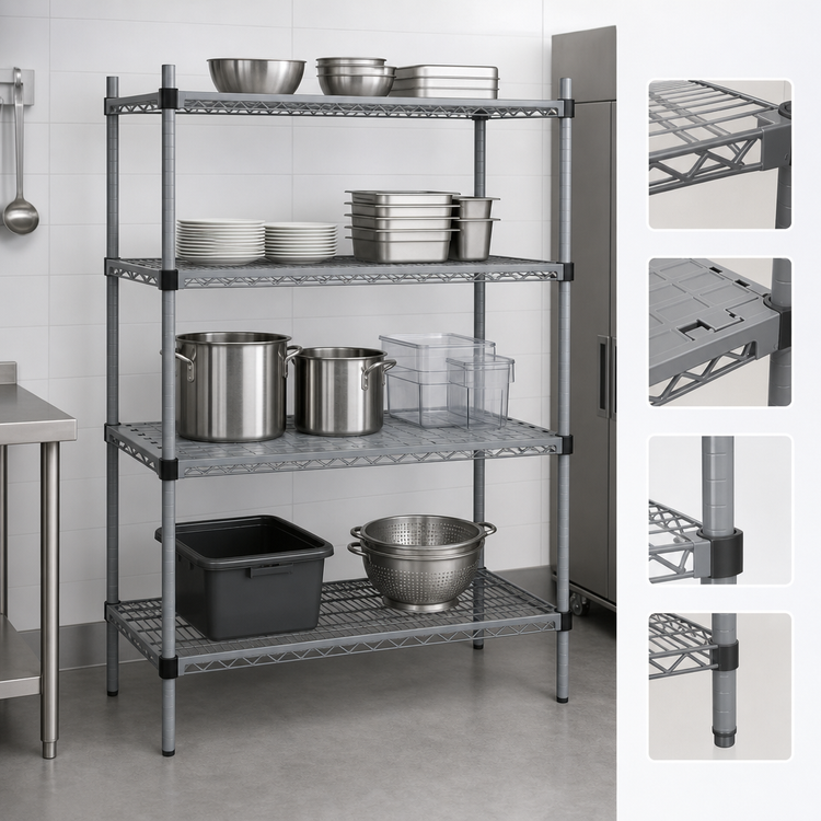 Product image #3 for Eagle Group Valu-Master Quad-Adjust Stationary 4-Tier Wire Shelving Starter Unit, 60 x 18 x 74 Inches, Pewter Gray Epoxy
