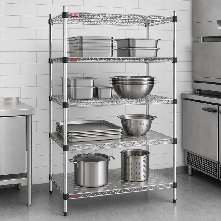 Product image #3 for Eagle Group Quad-Adjust 4-Tier Wire Shelving Starter Unit, 36"W x 24"D x 74"H, Stainless Steel Finish