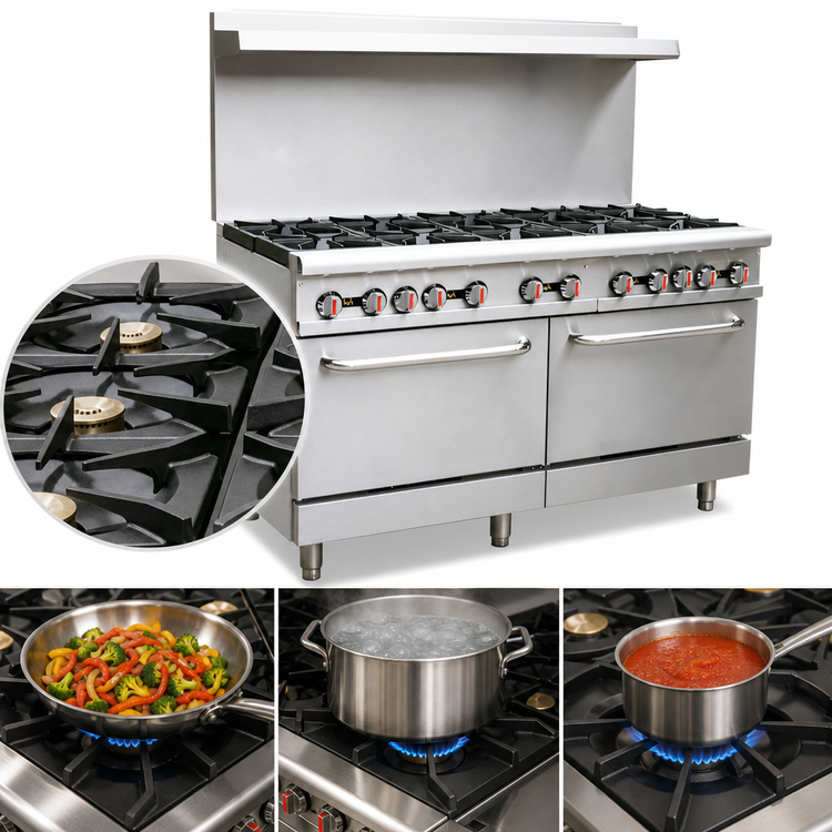 Product image #3 for Omcan USA CE-CN-1524-L 60-Inch Propane Commercial Gas Range with 10 Open Burners and 2 Standard Ovens