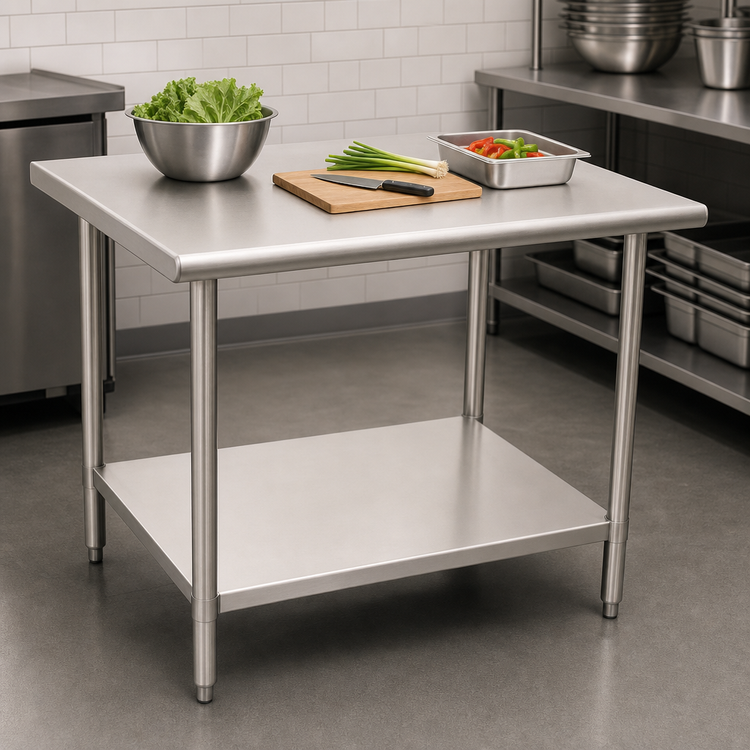 Product image #3 for BlendPort EL Series Flat Top Work Table with Undershelf, 48W x 30D, 18-Gauge 430 Stainless Steel Top