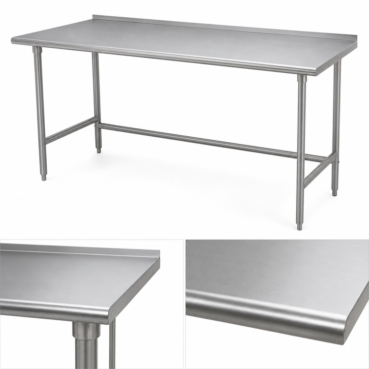 Product image #3 for Advance Tabco 144-Inch x 24-Inch 16 Gauge 304 Stainless Steel Work Table with 1-1/2-Inch Rear Up-Turn