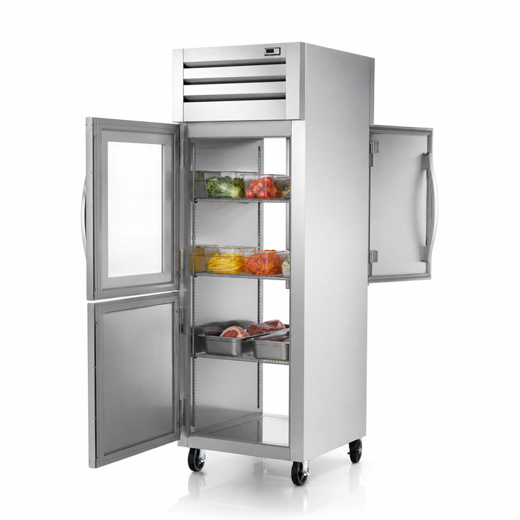 Product image #3 for True Spec Series One-Section Pass-Thru Reach-In Refrigerator with Glass and Stainless Steel Half Front Doors, Stainless Steel Rear Door