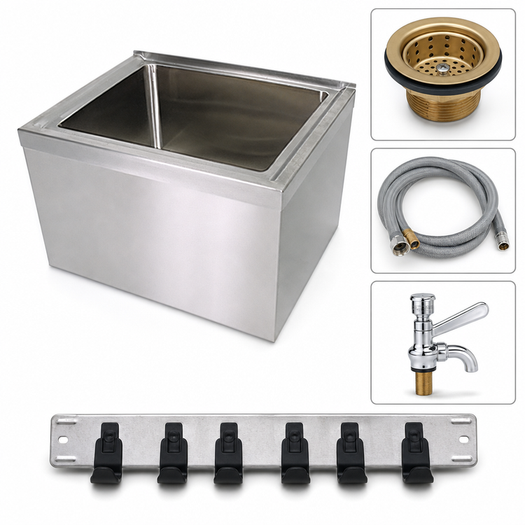 Product image #3 for BK Resources 24-1/2 Inch x 19-3/8 Inch Floor-Mounted 304 Stainless Steel Mop Sink Kit