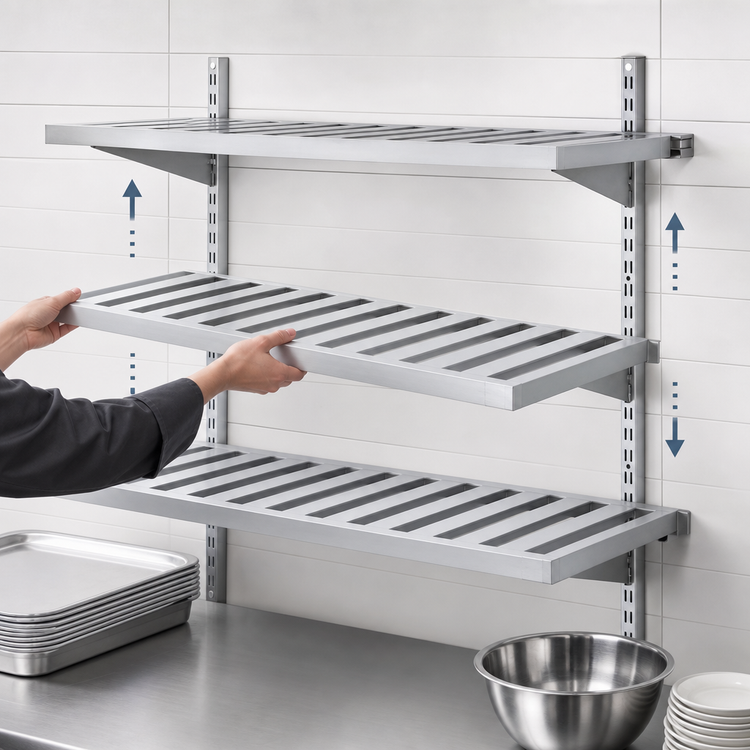 Product image #4 for New Age Adjustable Heavy-Duty Wall-Mounted T-Bar Shelf, 18 x 48 Inches, Aluminum
