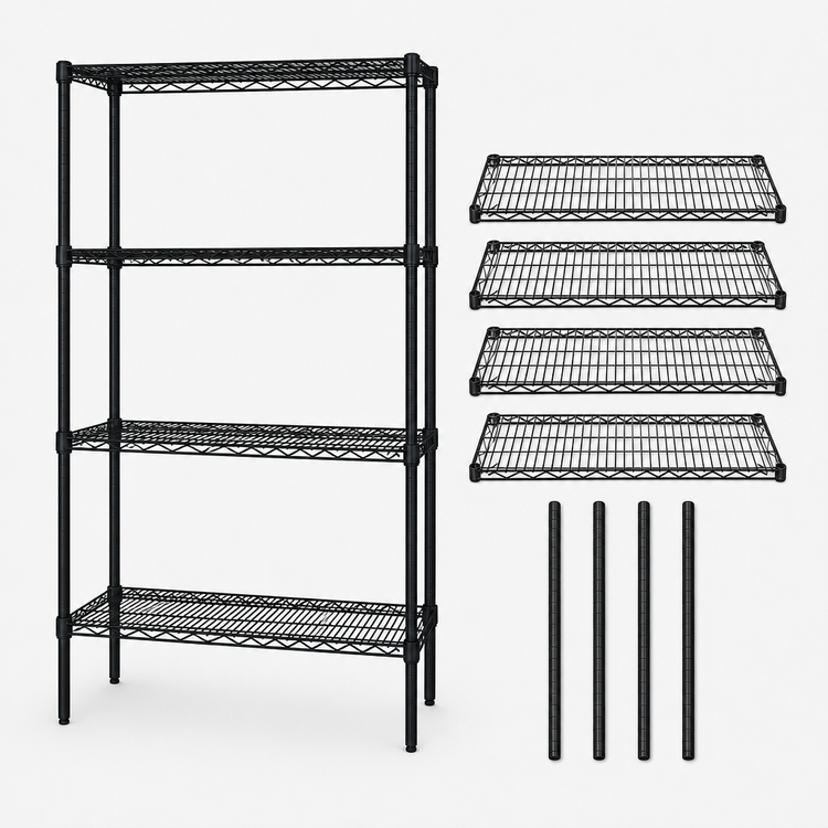 Product image #3 for Quantum Stationary Wire Shelving Starter Kit, 36" W x 14" D x 74" H, 4 Shelves, Black Epoxy Antimicrobial Finish