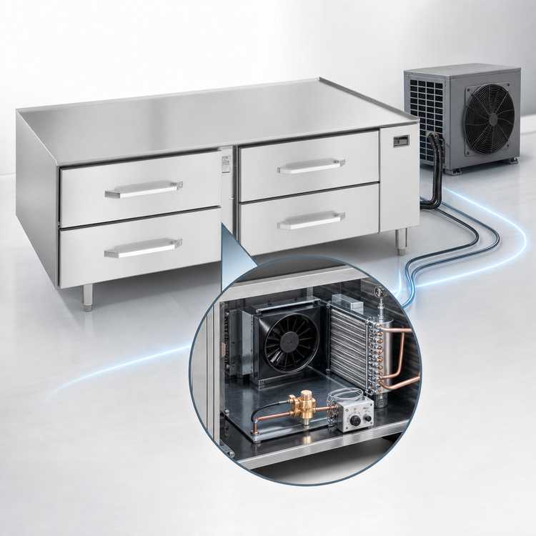 Product image #3 for Randell 65-Inch Two-Section Remote Refrigerated Chef Base Equipment Stand with 4 Drawers