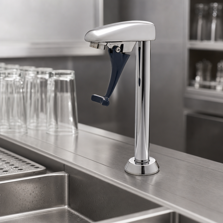 Product image #3 for T&S Brass Deck-Mounted Pedestal Push-Back Glass Filler Faucet
