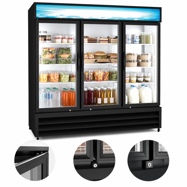 Product image #3 for Kelvinator Commercial 81-Inch Three-Section Glass Door Merchandiser Refrigerator, 72 Cu. Ft., Bottom-Mount