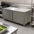 Thumbnail image #3 for BK Resources CSTR5-2472HL 72 x 24-Inch Enclosed Stainless Steel Work Table with Locking Hinged Doors and 5-Inch Backsplash