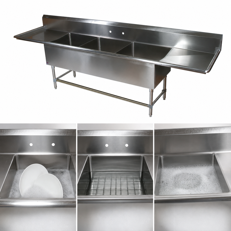 Product image #3 for John Boos Pro-Bowl 3-Compartment Stainless Steel Sink with Dual Drainboards