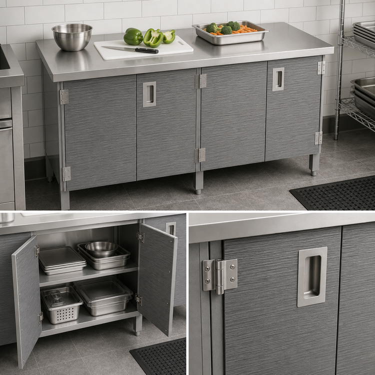 Product image #3 for John Boos 72-Inch x 24-Inch Stainless Steel Enclosed Work Table with Cabinet Base and Hinged Doors