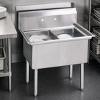 Thumbnail image #3 for BK Resources BKS-2-18-12S Two-Compartment Stainless Steel Commercial Sink, 41", No Drainboards, 18" x 18" Bowls, 9" Backsplash