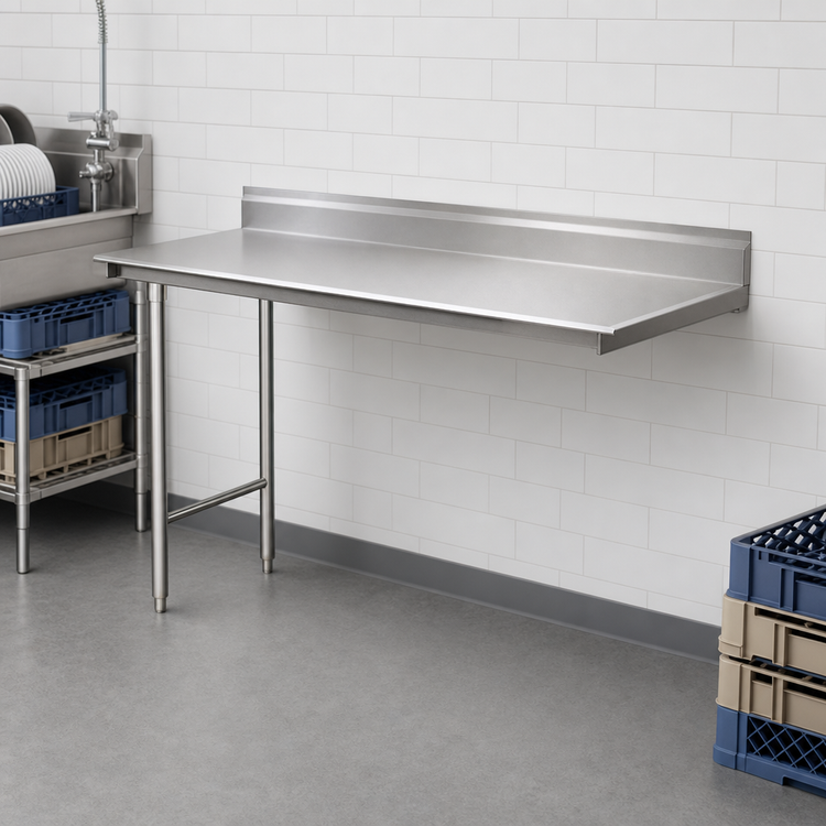 Product image #3 for Eagle Group Straight Clean Dishtable, 60 x 30 Inches, Right-to-Left, 16/304 Stainless Steel Top, 8-Inch Backsplash