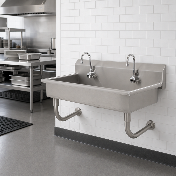 Product image #3 for Advance Tabco Multiwash Multi-Station Wall-Mounted Hand Sink with 2 Electronic Faucets