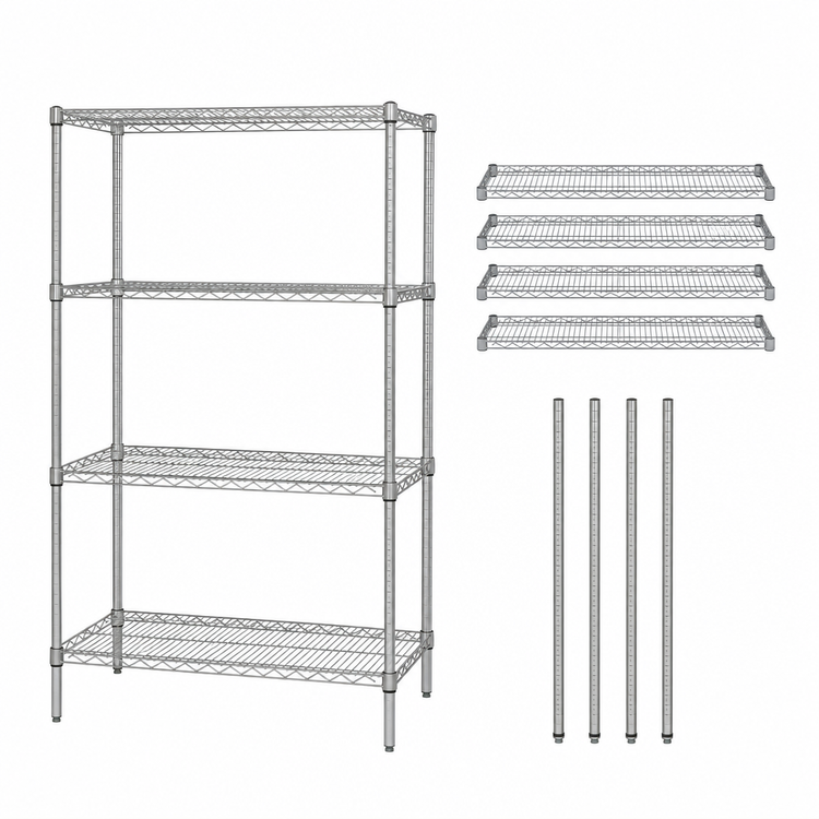 Product image #3 for Quantum Chrome Plated 4-Shelf Wire Shelving Starter Unit, 72W x 30D x 63H