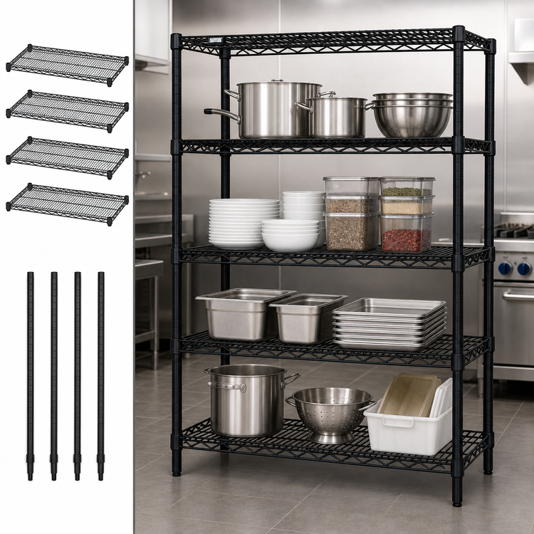 Product image #3 for Quantum Black Epoxy 4-Shelf Wire Shelving Starter Kit, 72"W x 14"D x 74"H
