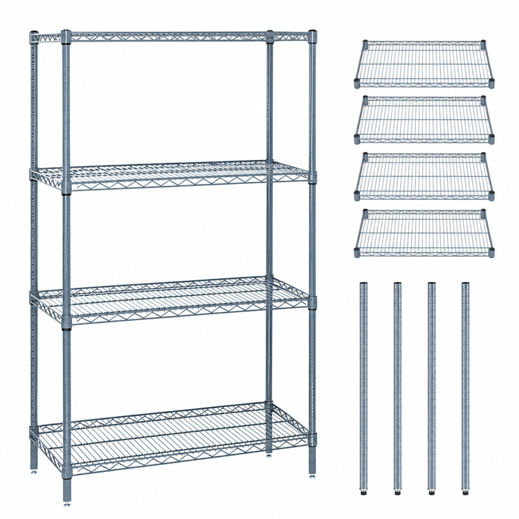 Product image #3 for Quantum 36" x 36" x 86" Wire Shelving Starter Kit, 4-Shelf Stationary Unit, Gray Epoxy Antimicrobial Finish, 600-800 lb. Capacity