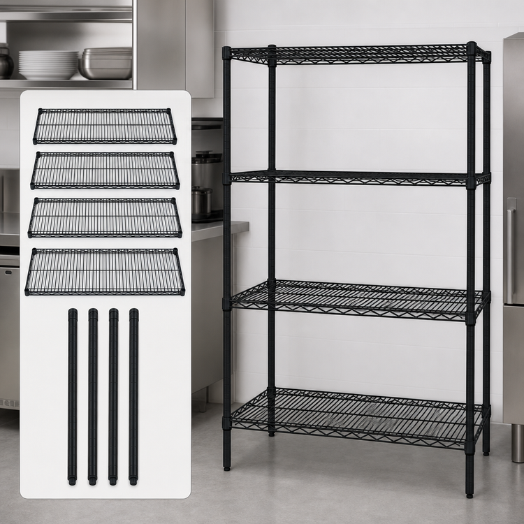 Product image #3 for Quantum 30"W x 24"D x 86"H Wire Shelving Starter Kit with 4 Shelves, Black Epoxy Finish