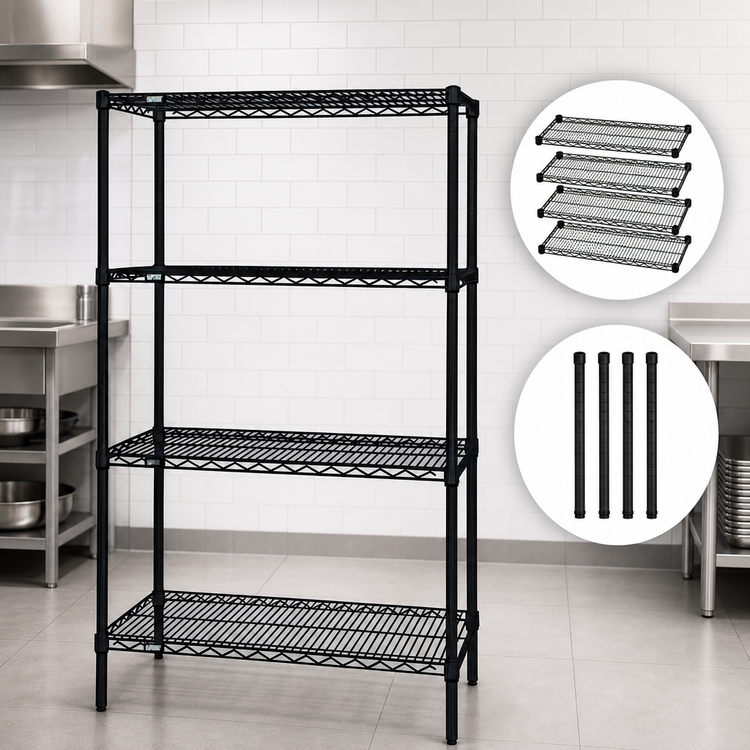 Product image #3 for Quantum 4-Shelf 36 x 24 x 54 Inch Black Epoxy Antimicrobial Wire Shelving Starter Kit
