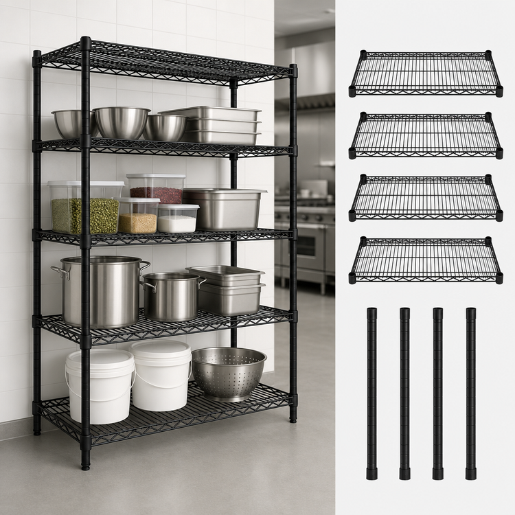 Product image #3 for Quantum 42"W x 30"D x 54"H Stationary Wire Shelving Starter Kit, 4-Shelf, Black Epoxy Antimicrobial Finish