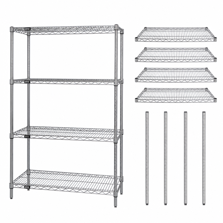 Product image #3 for Quantum Chrome Wire Shelving Starter Kit, 54"W x 18"D x 54"H, 4-Shelf Stationary Unit