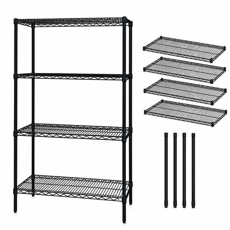 Product image #3 for Quantum 72"W x 18"D x 86"H Stationary 4-Shelf Wire Shelving Starter Kit, Black Epoxy Antimicrobial Finish