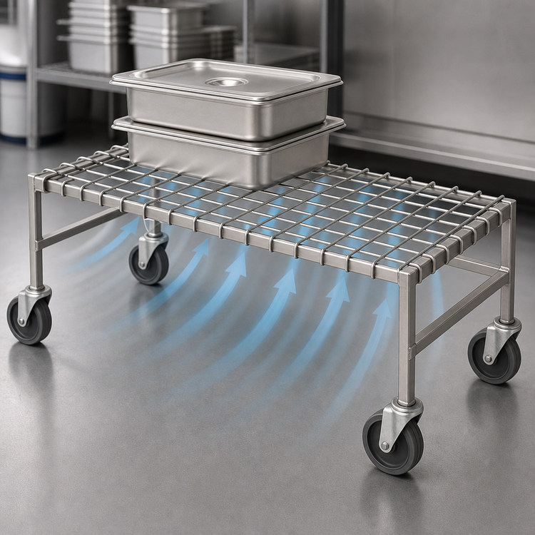 Product image #3 for Eagle Group Mobile Wire Dunnage Rack, 36 x 24 x 14, Stainless Steel, 800 lb. Capacity
