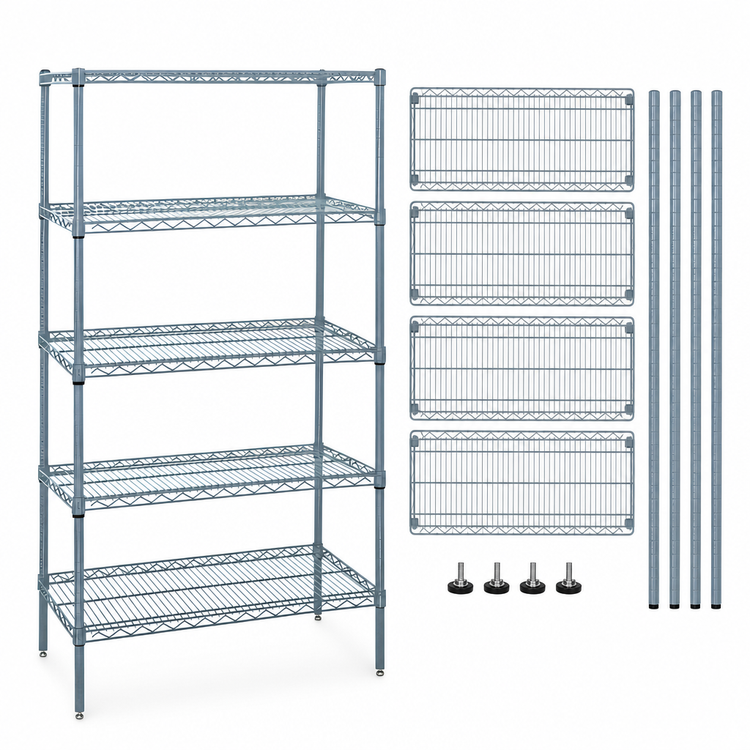 Product image #3 for Quantum 36"W x 12"D x 74"H Gray Epoxy Antimicrobial Wire Shelving Starter Kit with 5 Shelves