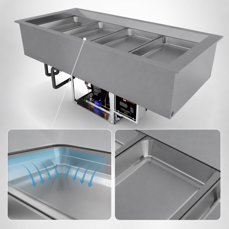 Product image #3 for Hatco Quick Ship 4-Pan Full-Size Top-Mount Drop-In Refrigerated Well, Self-Contained, R-290