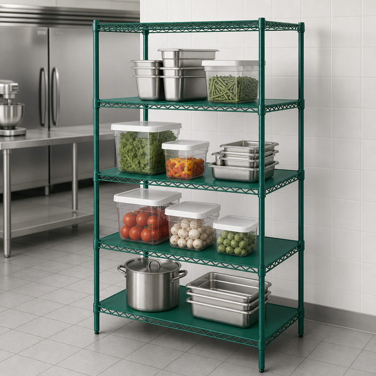 Product image #4 for Metro Super Erecta Stationary Starter Wire Shelving Unit, 30W x 24D x 63H, 4 Shelves, Metroseal 3 Epoxy-Coated Green