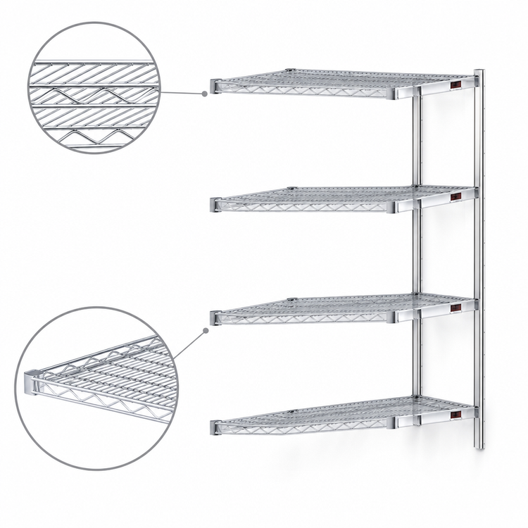 Product image #3 for Eagle Group 4-Tier Add-On Wire Shelving Unit with QuadTruss Shelves, 30"W x 24"D x 74"H, Chrome-Plated
